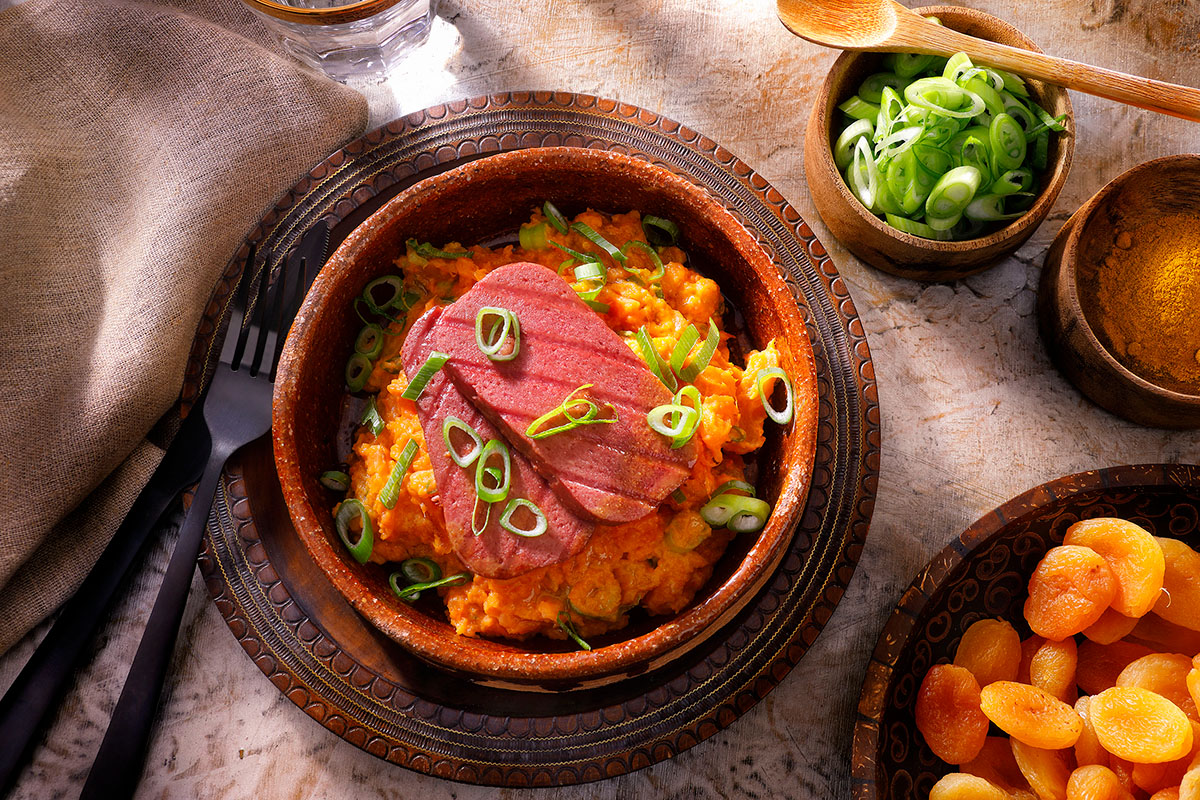 ZWAN - Beef Luncheon Meat - Baked sweet potato with spring onion and apricot 1200